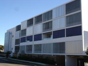 HV Aluminium Eclipse Sun Louvres Privacy Screens on Kingston Apartments Nelson Bay
