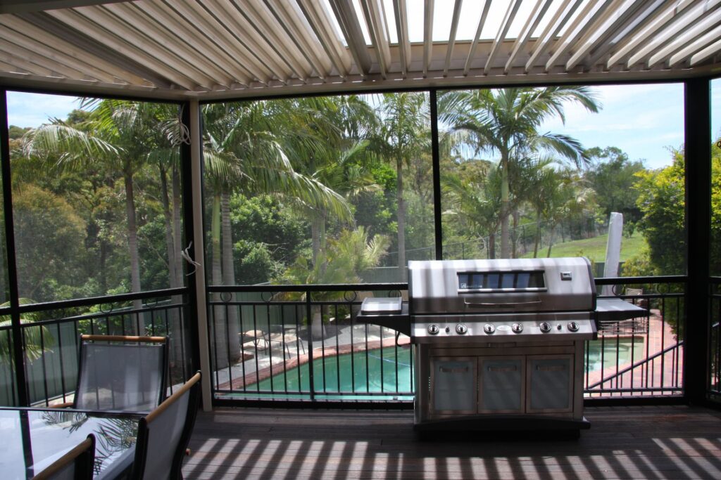 Opening roof systems are a practical solution for backyard entertaining and poolside areas.