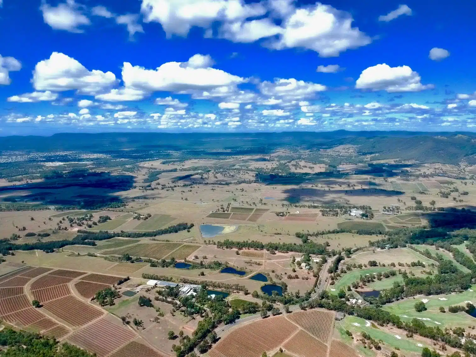 Overhead drone photo of Hunter Valley area in NSW.