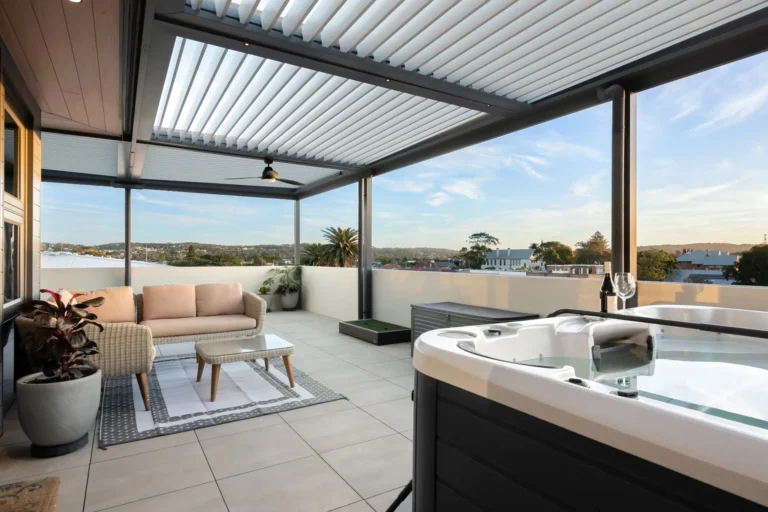 High Rise balcony with open louvre roof system installed in Hamilton, Newcastle area of NSW.